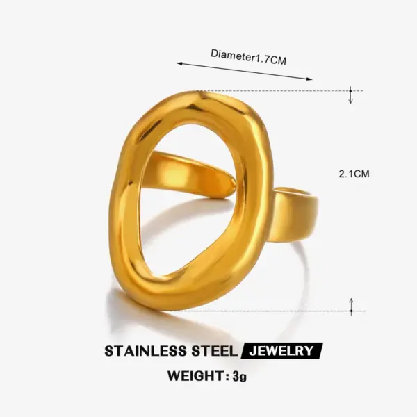 Ion Plating (IP) 18K Gold Plated Oval 304 Stainless Steel Simple Style Waterproof Non Tarnish Open Rings