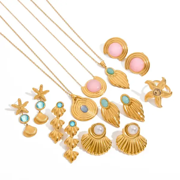 PVD Coated Real Gold Plated Geometric Shell 316 Stainless Steel Original Design Modern Style Commute Waterproof Non Tarnish Jewelry Set