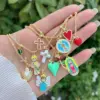 Wholesale Jewelry Retro Classic Style Cross Heart Shape Strawberry Copper Zircon 18K Gold Plated Multi Charms Necklace Twisted Rope Chain