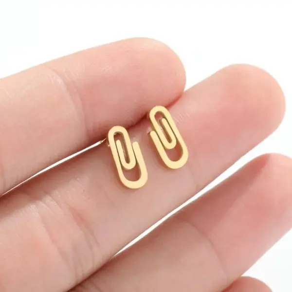 Wholesale PVD Coated Real Gold Plated Paper Clip Stainless Steel Fashion Waterproof Non Tarnish Ear Studs