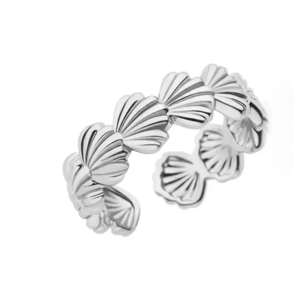 Wholesale Stainless Steel Shell Ring For Women 18K Gold Plated Ocean Vacation Style Geometric Pattern Adjustable Band Jewelry Accessory