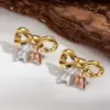 Hot-Selling INS Style 304 Stainless Steel Color-Block Bowknot Heart Straw Hat Flower Water Plated Imitation Gold Polished Earrings