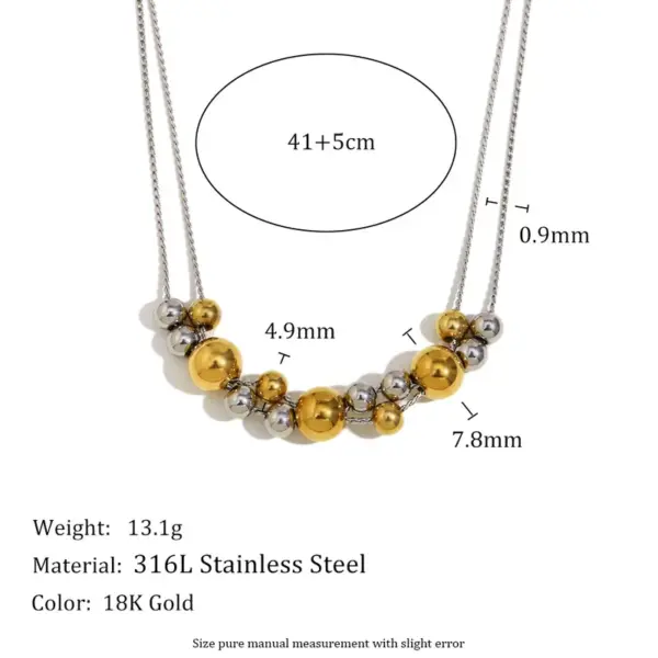 Wholesale 304 Stainless Steel Ball PVD Coated Stone-Free Real Gold Plated Vintage Style Classic Style Waterproof Non Tarnish Mixed Metal Plating Ball Chain Lobster Trigger Clasp Closure Double Layer Necklaces Necklace