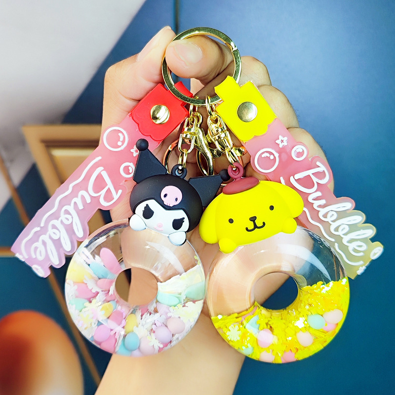 Wholesale Creative new oil donut quicksand key chain car key chain package pendant small gift