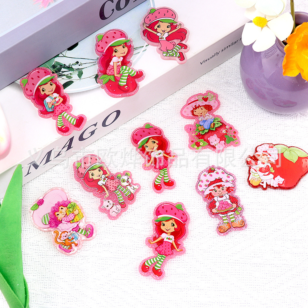Wholesale Cross-Border New Loose wder Cartoon Girl Cute Strawberry Rabbit Bag Aessories Acrylic Cute DIY Patch Aessories
