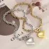 Wholesale 304 Stainless Steel Heart Shape PVD Coated 18K Real Gold Plated Simple Style Waterproof Non Tarnish Plating Bracelets Necklace
