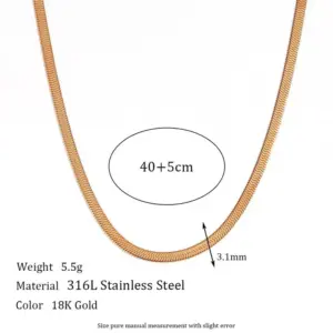 3mm Wide Blade Chain Necklace-Gold