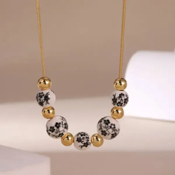 Wholesale Jewelry Elegant Classical Artistic Plant 304 Stainless Steel Ceramics Pendant Necklace Snake Chain