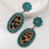 Wholesale Turquoise-set leopard print leather earrings