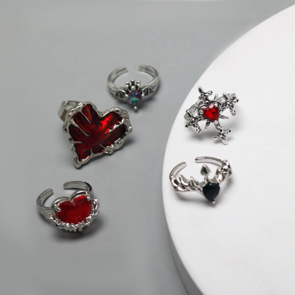 oly-6e0af153a380e65e21df0ab3b758387f Wholesale Dark Gothic Red Love Cross Ring Female Niche Design High-grade Sense Personality Finger Ring Open Ring