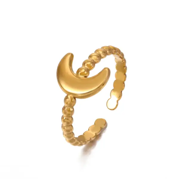 Wholesale PVD Coated 18K Gold Plated Moon 304 Stainless Steel Simple Style Waterproof Non Tarnish Open Rings