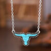 Wholesale Retro punk style turquoise bull head necklace