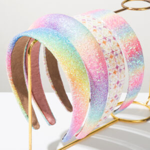 Wholesale Cross-Border New Style Simple Rainbow Color Sequin Plaid Headband Women's High-End Fashion Gradient Versatile Super Shiny Hair Accessories