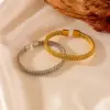 Wholesale 304 Stainless Steel C Shape PVD Coated 18K Real Gold Plated Vintage Style Waterproof Non Tarnish Plating Gold Silver Bangle