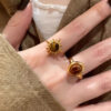 Wholesale Golden Sun Flower Tiger Eye Ring Women's 2024 New High-grade Sense Ring Niche Design Unique Ring