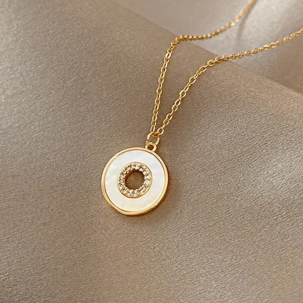 Wholesale Fashion Heart Shape Titanium Steel Pearl Inlay Artificial Gemstones Pendant Necklace 1 Piece