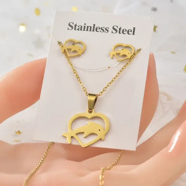 Wholesale Fashion Tortoise Butterfly Elephant Titanium Steel Plating Women's Earrings Necklace 1 Set