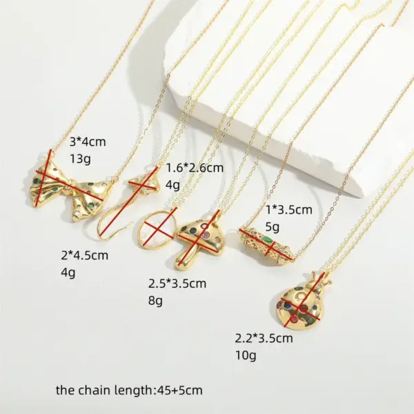 Wholesale 14K Gold Plated Copper Electroplating Zircon Ladybugs Mushroom Bow Knot Plating Inlay Simple Style Pendant Necklace For Women's