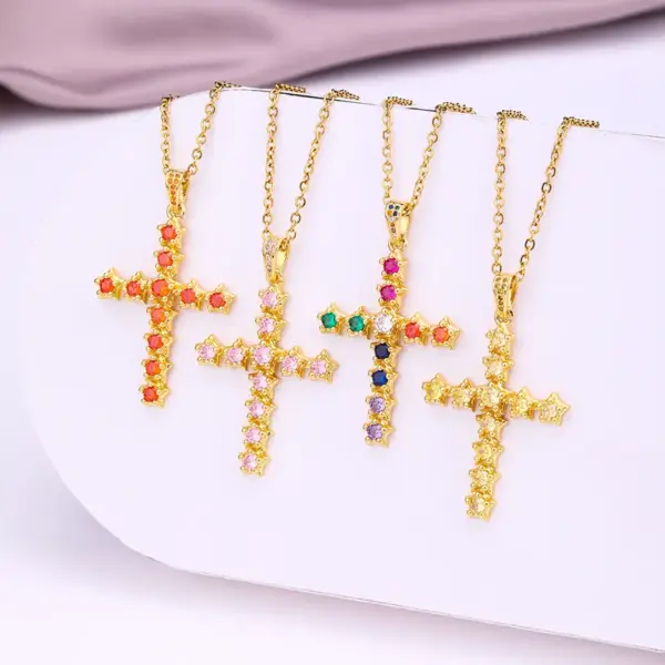 Wholesale Water Plating 18K Gold Plated Real Gold Plated Cross 304 Stainless Steel Copper Fashion Waterproof Non Tarnish 304 Stainless Steel Necklace