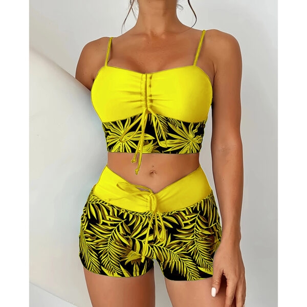 oly-6e35176584cd028aedb516b0590bee0b Wholesale 2024 European and American Foreign Trade Swimsuit Women's Split High Waist Boxer Lace-up Printed Solid Color Stitching Printed plus size Swimsuit