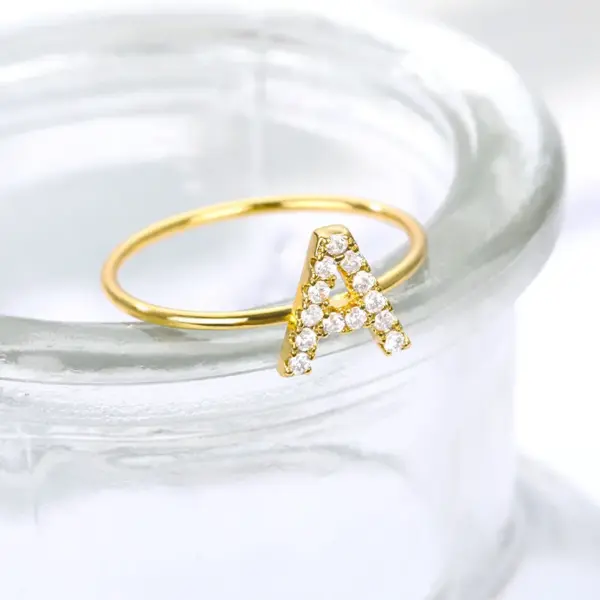 Wholesale PVD Coated Real Gold Plated Letter Stainless Steel Simple Style Waterproof Non Tarnish Rings