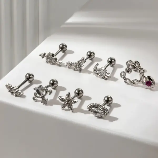 1 Piece Ear Cartilage Rings & Studs Sweet Heart Shape Flower 316L Stainless Steel Copper Waterproof Non Tarnish Surgical Steel Zircon Ear Cartilage Rings & Studs