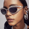 Wholesale 2025 New Diamond-Encrusted Cut Out Y2K Cat-Eye Sunglasses European and American Ins Sunglasses Fashionable Stylish Women's Sunglasses Trend