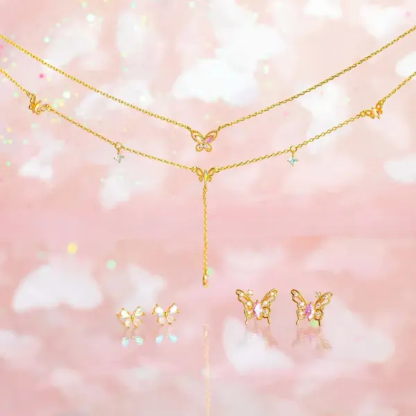 Wholesale Sweet Insect Butterfly Brass Artificial Rhinestones Ear Studs