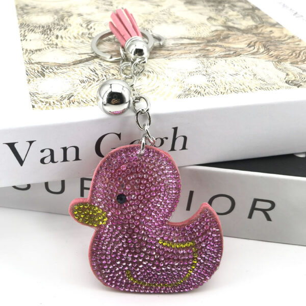 Wholesale cartoon animal duck key chain rhinestone small yellow duck key chain