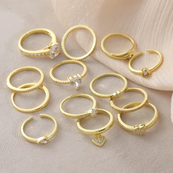 Wholesale Copper 18K Gold Plated Gold Plated Plating Inlay Water Droplets Heart Shape Zircon Open Rings Rings