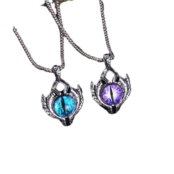 Wholesale Devil's Eye necklace European and American Tongtian evil men's titanium steel luminous eyes alternative trendy men's hip hop jewelry personality