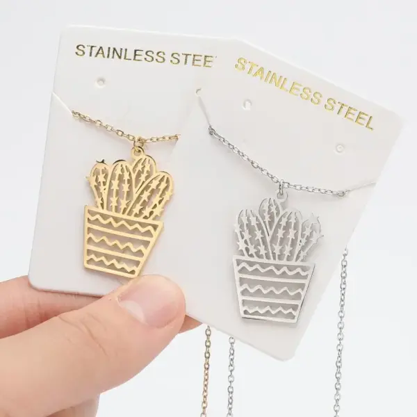 Wholesale Jewelry Fashion Cactus 201 Stainless Steel 18K Gold Plated Plating Stainless Steel Necklaces