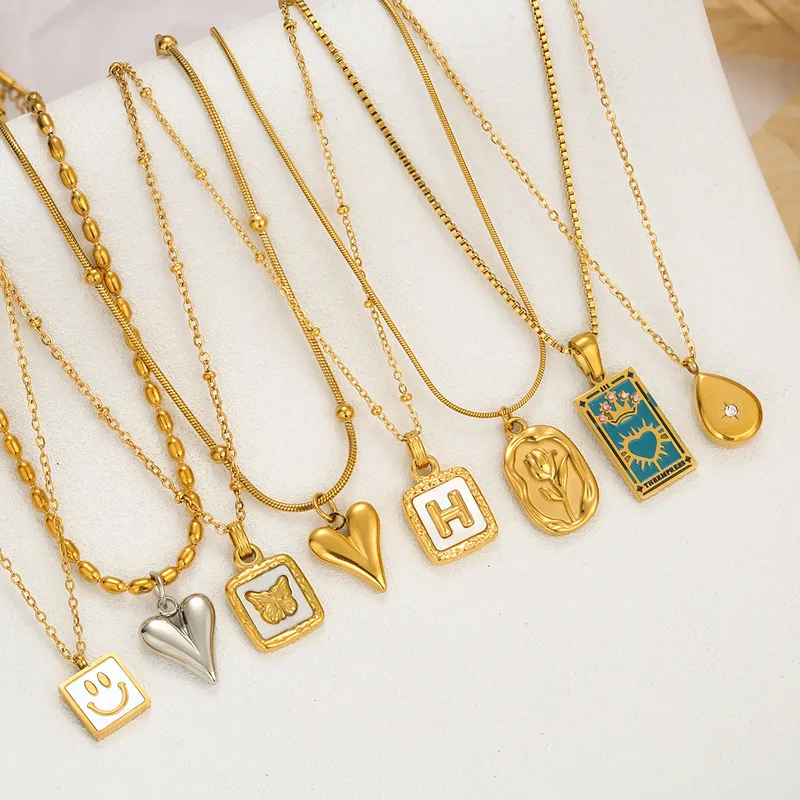 Wholesale Ion Plating (IP) Heart Shape Floral Bow Knot 304 Stainless Steel Cute Sweet Classic Style Waterproof Non Tarnish Pendant Necklace