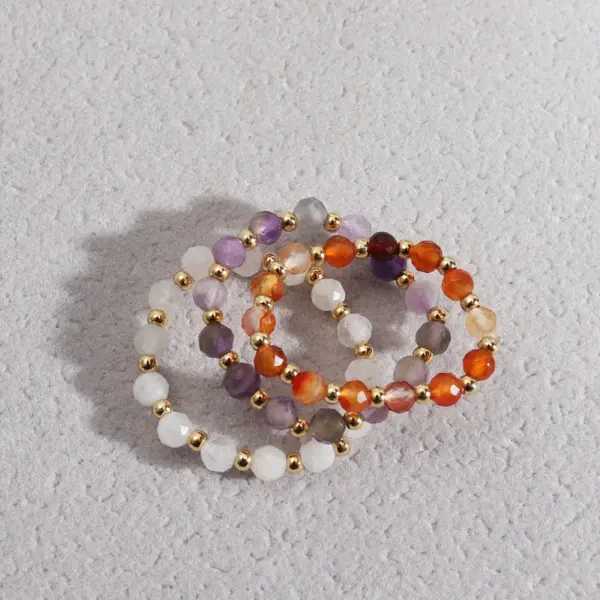 Wholesale Original Design Geometric Alloy Natural Stone Beaded Rings