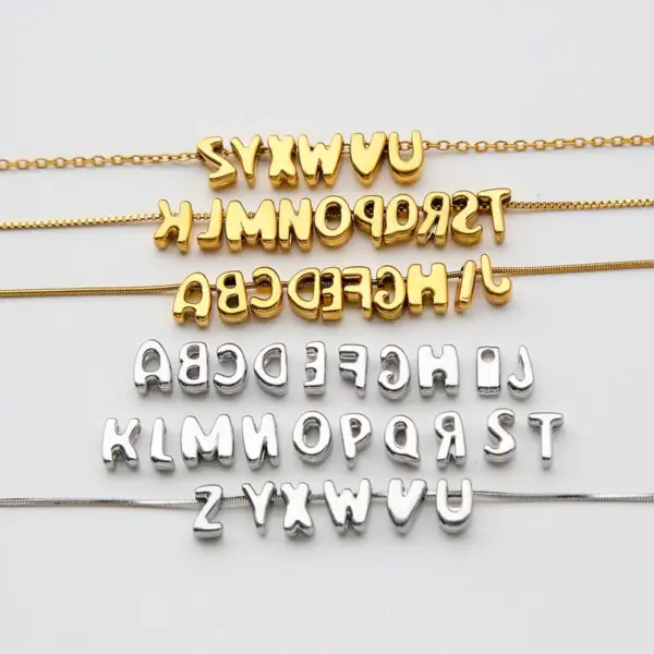 Personalized 304 Stainless Steel Inlaid Zircon 26 English Alphabet Pendant Silver Necklace Chubby Letter Clavicle Chain