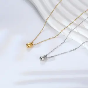 Wholesale PVD Coated Real Gold Plated 18K Water Droplets 304 Stainless Steel Simple Style Commute Waterproof Non Tarnish Pendant Necklace