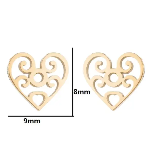 PVD Coated Real Gold Plated Heart Shape Titanium Steel Fashion Waterproof Non Tarnish Ear Studs