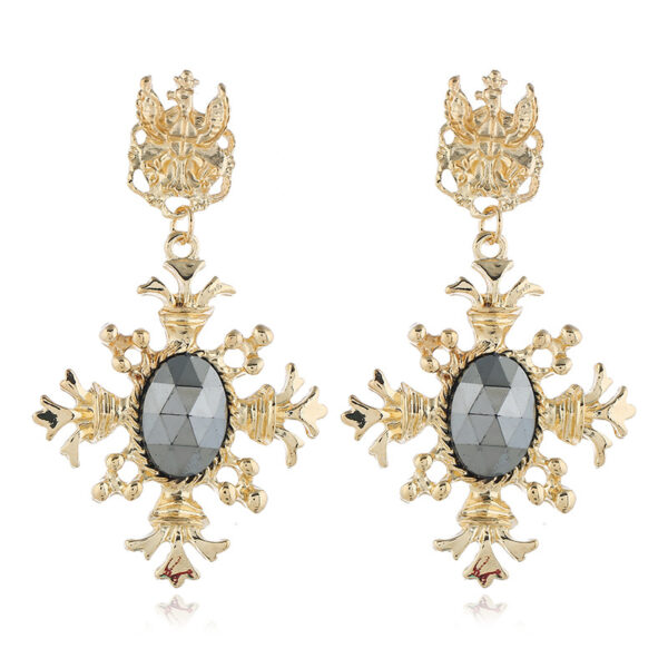 oly-6e8c8871a2af34be6c3cd18e62c6fe2c Wholesale Korean Dongdaemun Retro Baroque Cross Stud Earrings for Women - Trendy and Fashionable Turquoise Gemstone Earrings