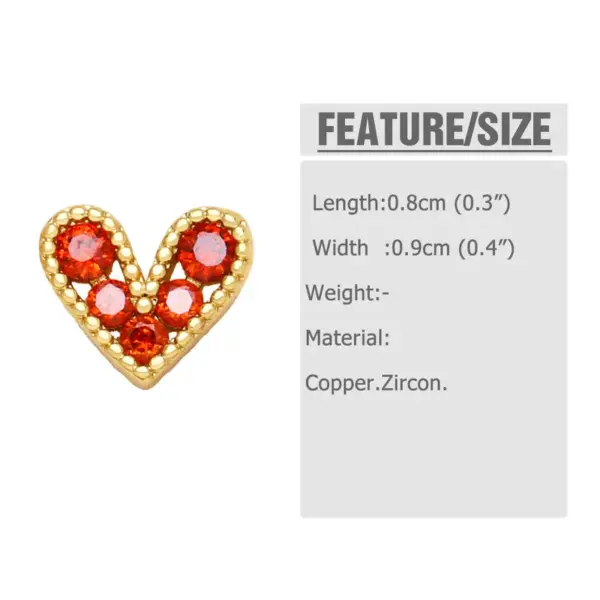 Fashion Heart Copper Artificial Gemstones 18k Gold Plated Earrings Ear Studs