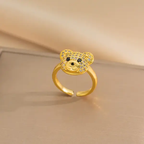 Wholesale Ion Plating (IP) Real Gold Plated Little Bear Stainless Steel Cute Waterproof Non Tarnish Rings Earrings Necklace