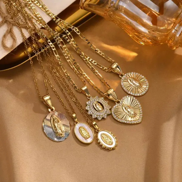 Wholesale Jewelry Religion Classic Style Human Virgin Mary 201 Stainless Steel Copper Shell Zircon 18K Gold Plated Pendant Necklace