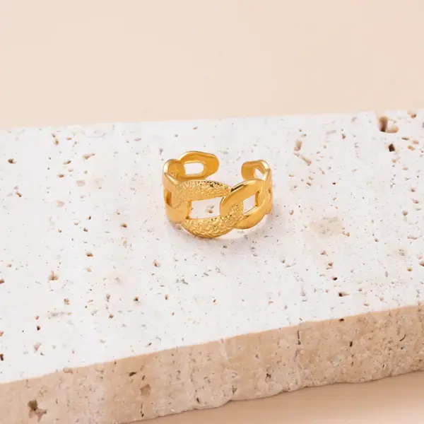 Wholesale Jewelry INS Style Leaf 304 Stainless Steel Plating Hollow Out Open Ring