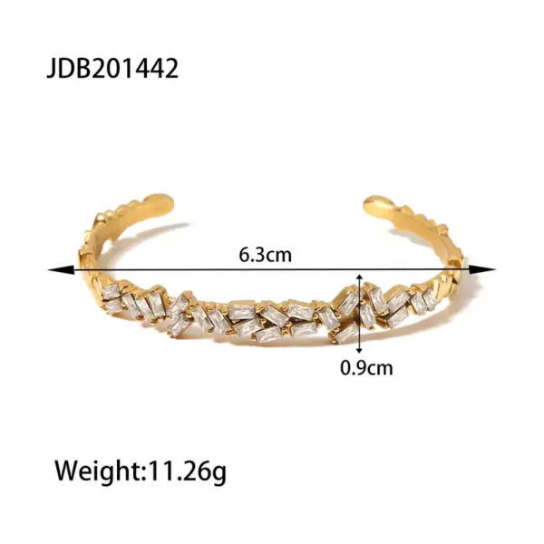 304 Stainless Steel C Shape Geometric PVD Coated Zircon Real Gold Plated Fashion Waterproof Non Tarnish Plating Gold Bangle