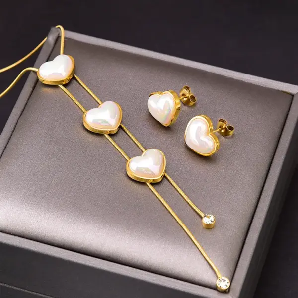 Wholesale Jewelry Elegant Heart Shape 304 Stainless Steel Artificial Pearls 18K Gold Plated Inlay Stainless Steel Jewelry Sets