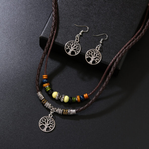 oly-6ea66be2c404653c7d7d1e67a02c0439 Wholesale Vintage openwork leaf beaded double-layer leather cord braided necklace