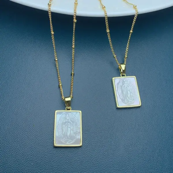 Wholesale Fashion Virgin Mary Square Copper Inlaid Shell Necklace 1 Piece
