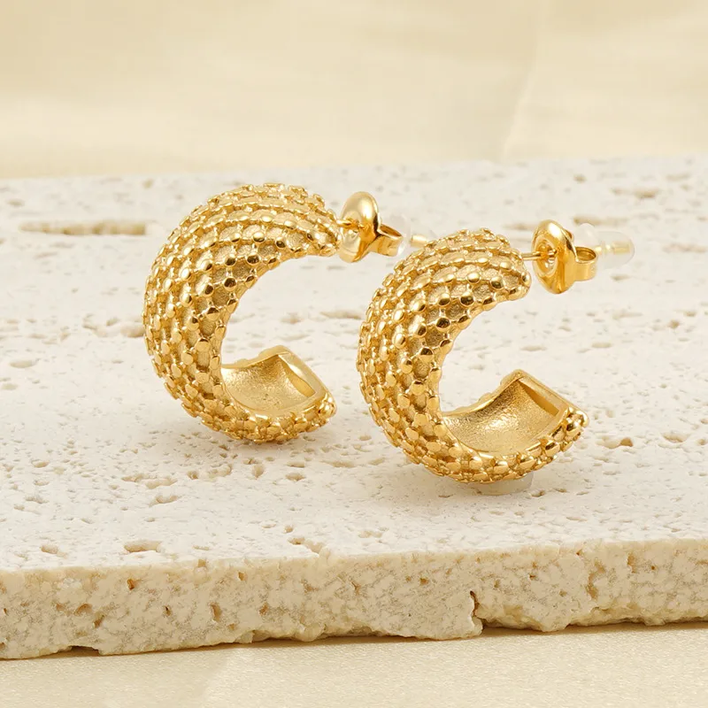 Wholesale 1 Pair Fashion C Shape Plating 304 Stainless Steel Titanium Steel 18K Gold Plated Ear Studs