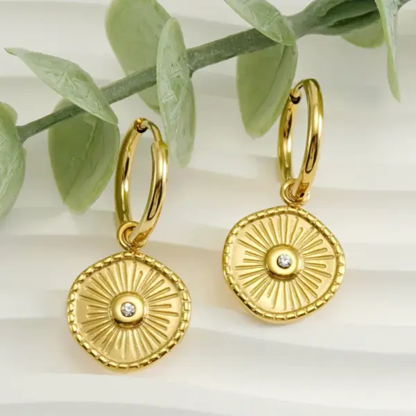 Wholesale 1 Pair Retro Round Inlay 304 Stainless Steel Rhinestones 18K Gold Plated Stainless Steel Earrings