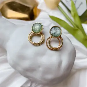 Silver Needle Vintage Green Brushed round Earrings