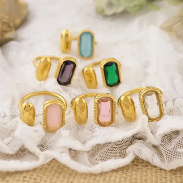 Wholesale PVD Coated 18K Gold Real Gold Plated Geometric Rectangle 304 Stainless Steel Elegant French Style IG Style Waterproof Non Tarnish Open Rings